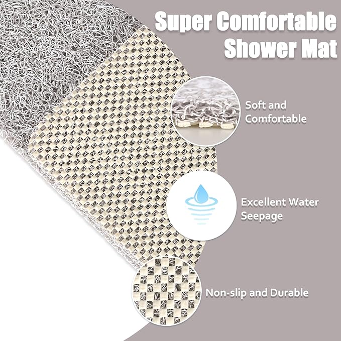 Shower Mat Bathtub Mat Non-Slip - 24x32 Inch, Soft Comfort Bath Mat with Drainage Holes, PVC Loofah Massage Bathmat for Shower, Tub, Bathroom, Wet Areas, Quick Drying