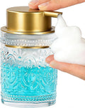 AZMOYAC Glass Foam Soap Dispenser, 8 Oz Face Wash Dispenser for Bathroom, Vintage Glass Clear Foaming Hand Soap Dispenser, Small Refillable Lotion Dish Dispenser for Kitchen (Matte Golden-8 OZ)