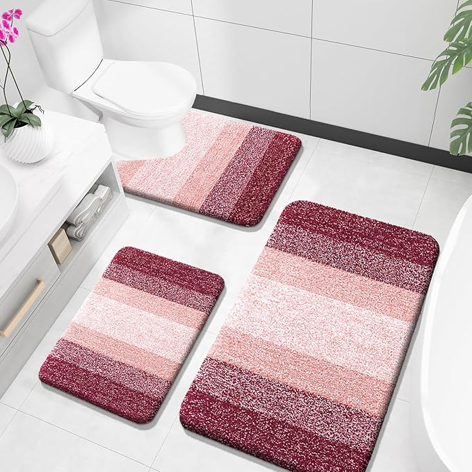 OLANLY Microfiber Bathroom Rugs Sets 3 Piece, 36"x24"+24"x16"+24"x20"