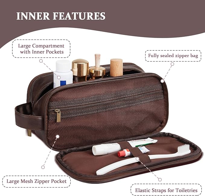 Janhavi Customized Gifts for Men, Waterproof Travel size Toiletries Bag, Makeup Organizer Foldie Travel Bag, Mens Toiletry Travel Bag, Men's Accessories Organizer Men (Medium, Dark Brown, S)
