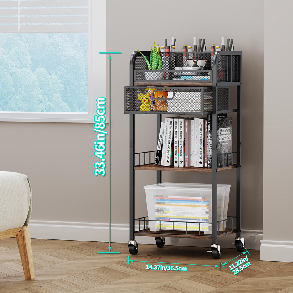 HapiRm Makeup Organizer Storage Cart - 4 Tier Skincare Make Up Storage with Drawer, Rolling Makeup Cart Vanity Organizer Cosmetics Display Cases Holder for Skin Care Perfume Nail Polish Brush