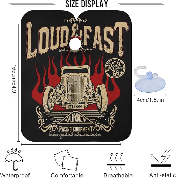 visesunny Barber Cape Vintage Car Polyester Hair Cutting Salon Cape Apron Anti-Static Haircut Shaving Cloth Beard Shaving Bib Hairdressing Cape