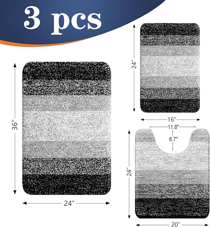 OLANLY Microfiber Bathroom Rugs Sets 3 Piece, 36"x24"+24"x16"+24"x20"