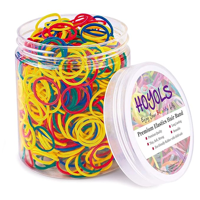 HOYOLS 3/4 Inches Colorful Rubber Bands for Hair Ties Reusable Elastics Ponytail Holders for Girls Thick Hair Mini Braids No Damage Office Supplier 600 Pcs (M)