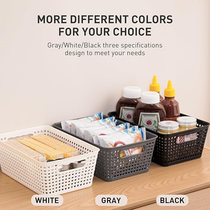Anywish Plastic Storage Baskets With Lid, Storage Bins for Organizing, Stackable Decorative Containers for Shelves Drawers Desktop Closet Playroom Classroom Office, 6 Pack-Grey