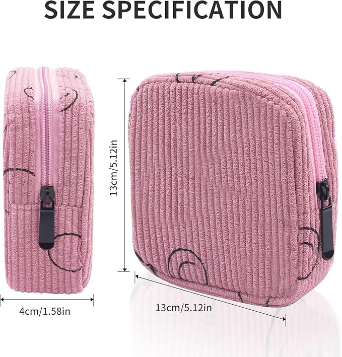 Sanitary Napkin Storage Bag, Corduroy Period Bag for Women, Cute Portable Period Pouch with Zipper, Sanitary Pads Bag Tampons Holder for Purse, First Period