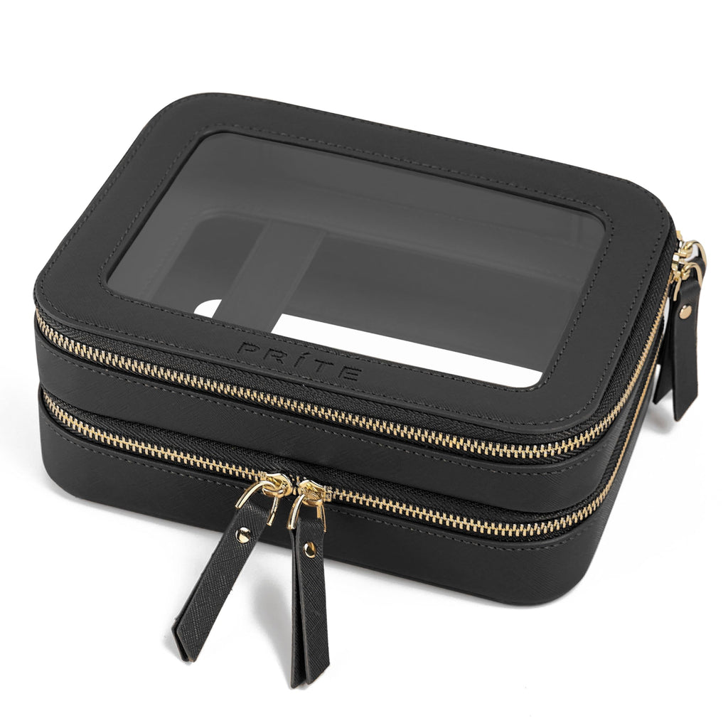 Prite Double Layer Clear Makeup Bag Travel Cosmetic Organizer for Women