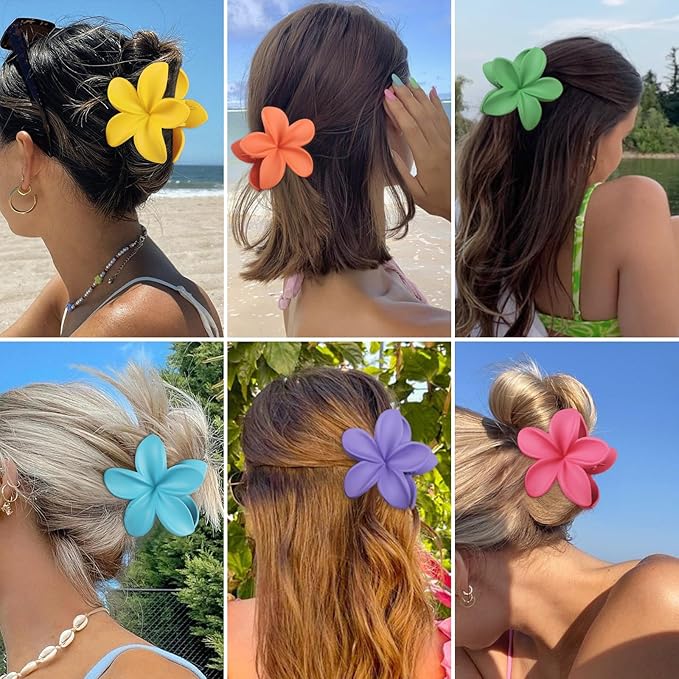 Sisiaipu Flower Hair Clips for Women 6 Pcs Hawaiian Large Claw Clips Plumeria Medium Hair Claw Clips for Thick Thin Hair Hibiscus Tropical Beach Hair Accessories for Women Girls and Girls-Dopamine