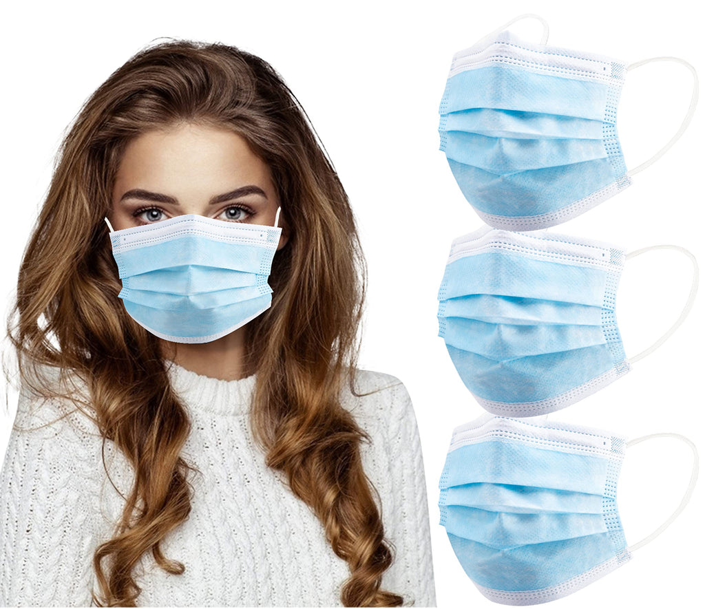 akgk Disposable Face Masks 100Pcs, Blue Face Mask, 3 Ply Disposable Mask