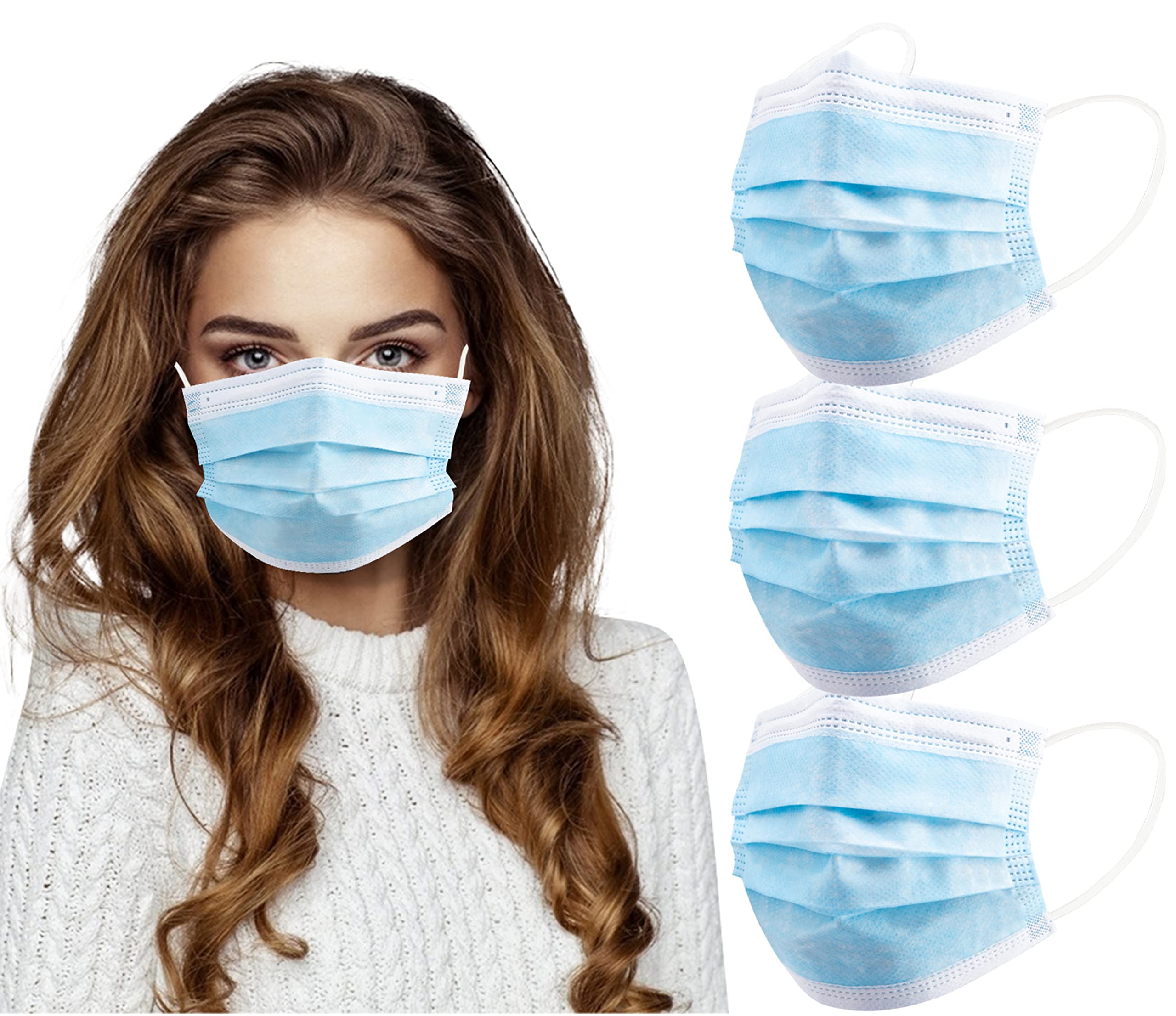 akgk Disposable Face Masks 100Pcs, Blue Face Mask, 3 Ply Disposable Mask