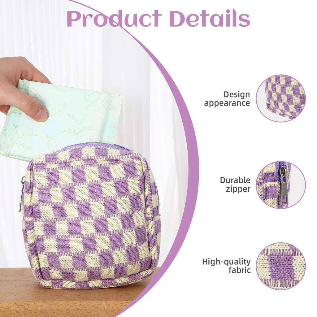 4Pcs Sanitary Napkin Storage Bag, Portable Period Bag for Teen Girls Woman, Pad Pouch Tampon for Purse, Reusable Zipper Period Pouches for Teen School Office Travel Feminine Care Organizer, Plaid