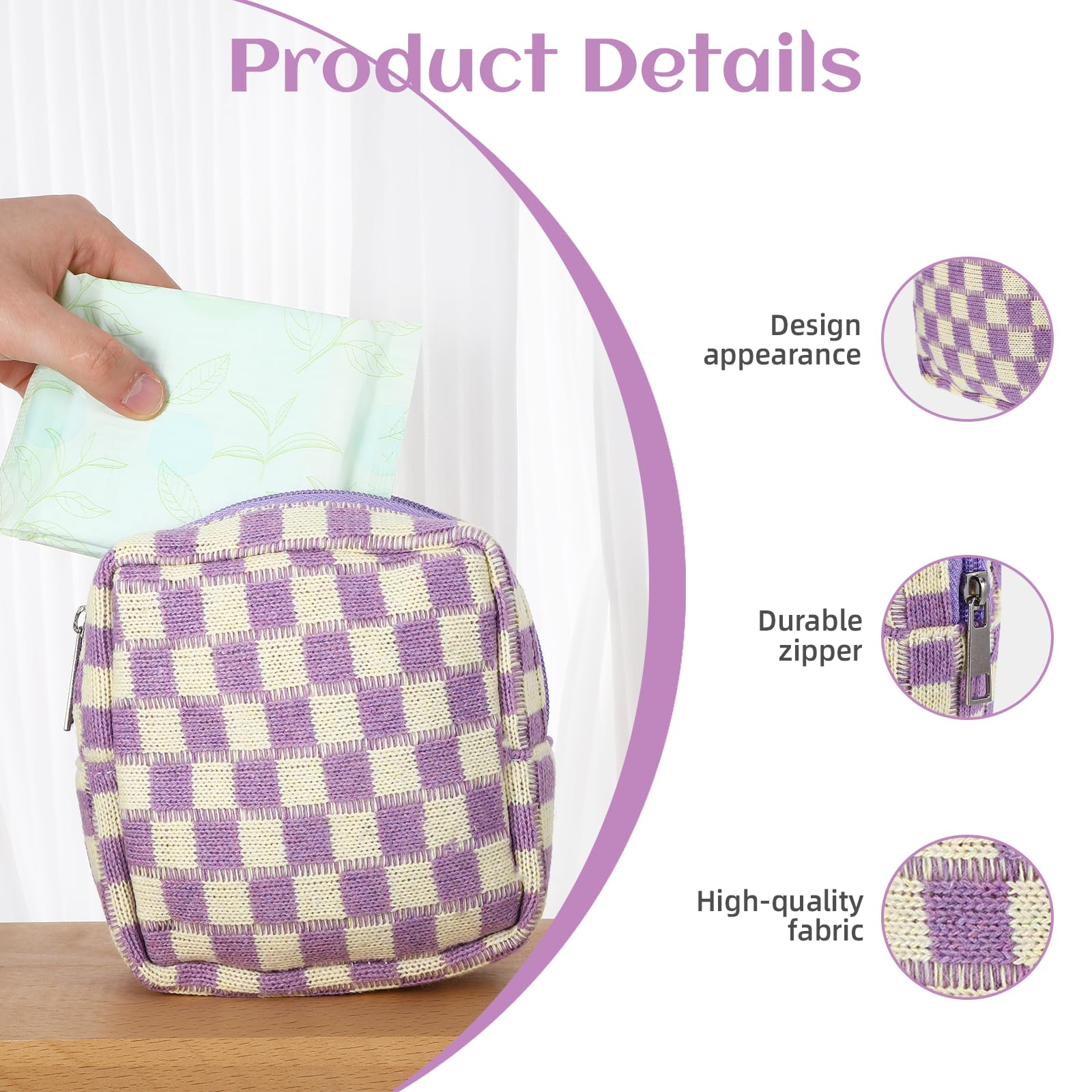4Pcs Sanitary Napkin Storage Bag, Portable Period Bag for Teen Girls Woman, Pad Pouch Tampon for Purse, Reusable Zipper Period Pouches for Teen School Office Travel Feminine Care Organizer, Plaid