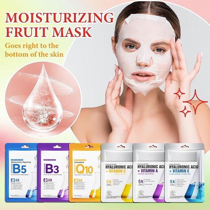 12 Pack Variety Facial Sheet Masks Skin Care Set, Hydrating Bulk Sheet Face Masks Skincare Gifts Set for Women Men, Long Lasting Moisturizing Face Mask Skincare for All Skin Type（08