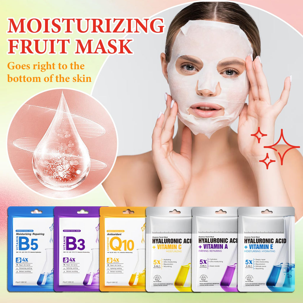 LingHaoLH 12 Pack Variety Facial Sheet Masks Skin Care Set, Hydrating Bulk Sheet Face Masks Skincare Gifts Set for Women Men, Long Lasting Moisturizing Face Mask Skincare for All Skin Type（08