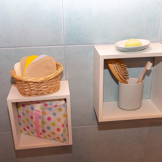 Mesh Laundry Bag, Big Enough to Wash Reusable Sanitary Pantyliners, Menstrual Towels, Makeup Remover Pads, Washable Nursing Pads together with other items; Never again lost in the washing machine