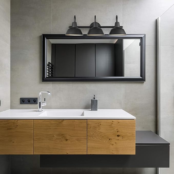 Globe Electric 51710 5-Piece Bathroom Accessory Set with 24-inch 3-Light Vanity Fixture, Matte Black Finish, Industrial Design, E26 Base, Towel Bar, Towel Ring, Robe Hook, Toilet Paper Holder
