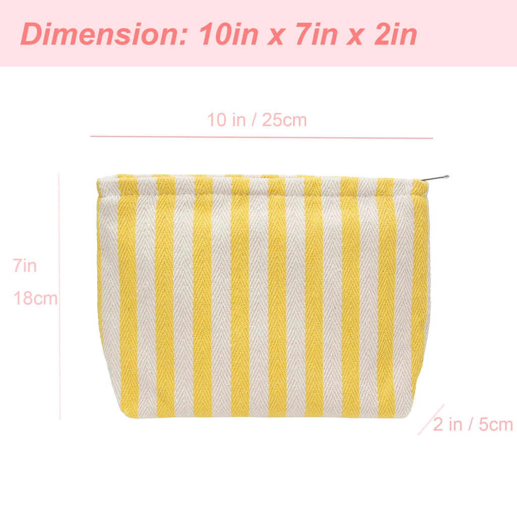 Flat Makeup Bag for Women,Zipper Cosmetic Pouch for Purse,Stripe Yellow