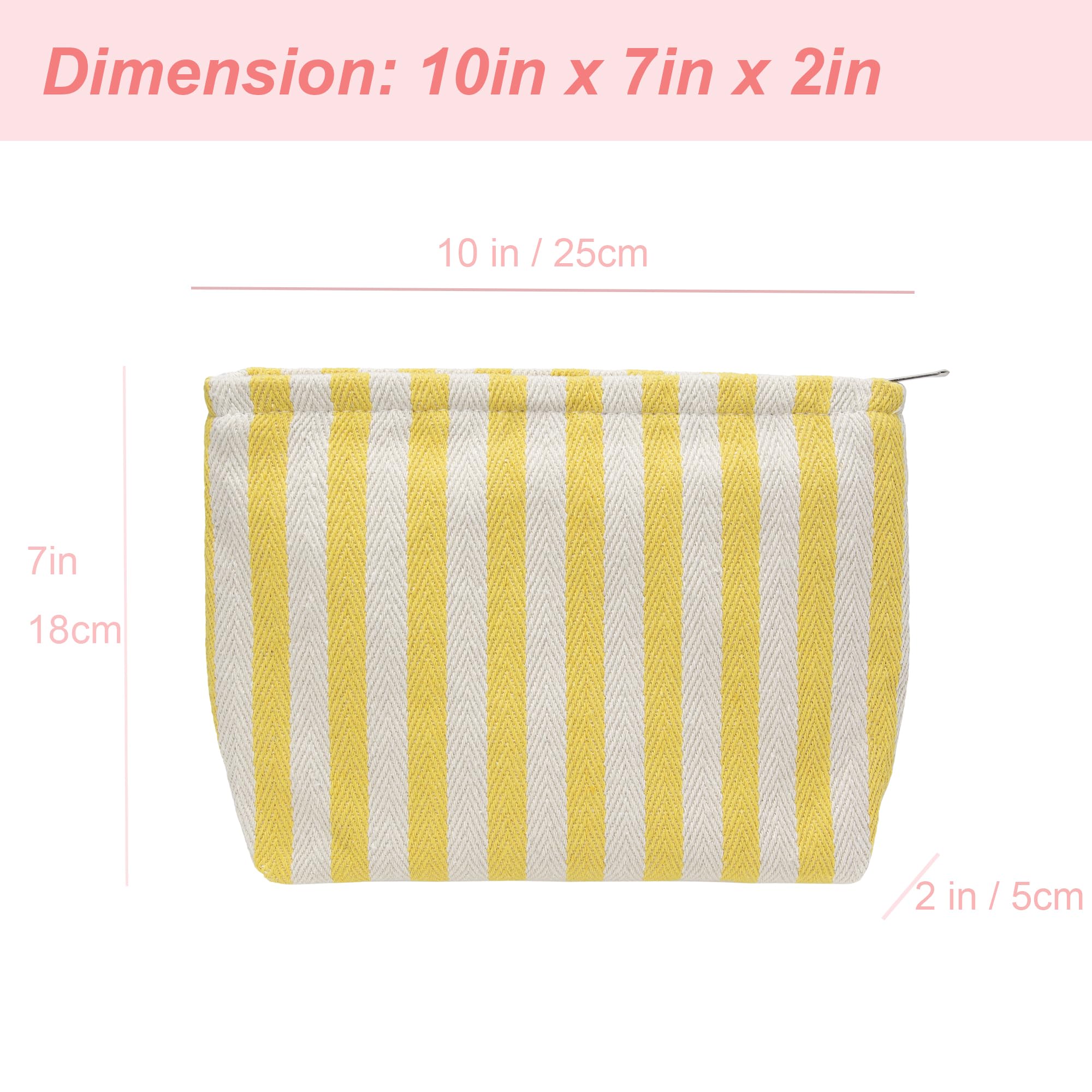 Flat Makeup Bag for Women,Zipper Cosmetic Pouch for Purse,Stripe Yellow