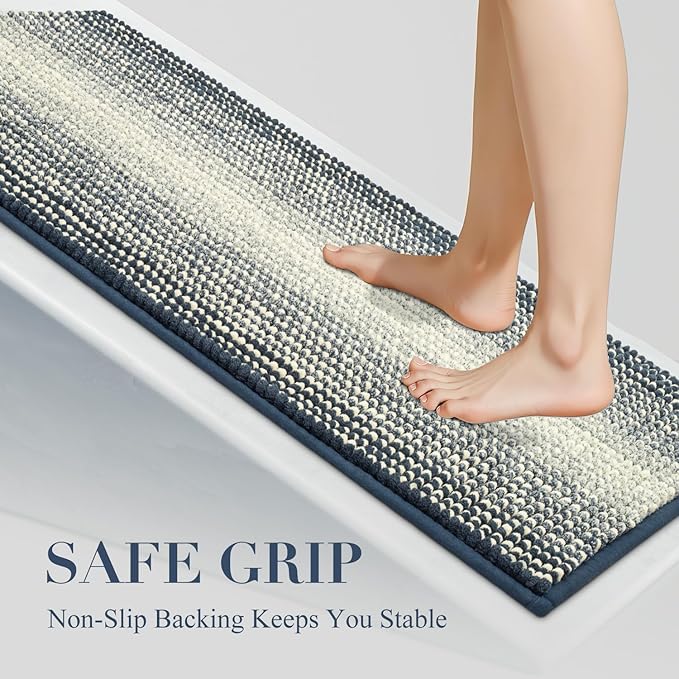 BSICPRO Bathroom Rugs, Bath Mat Rug Non Slip 17 x 24 Inches Water Absorbent Chenille Bathroom Floor Mats Machine Washable (Haze Blue)
