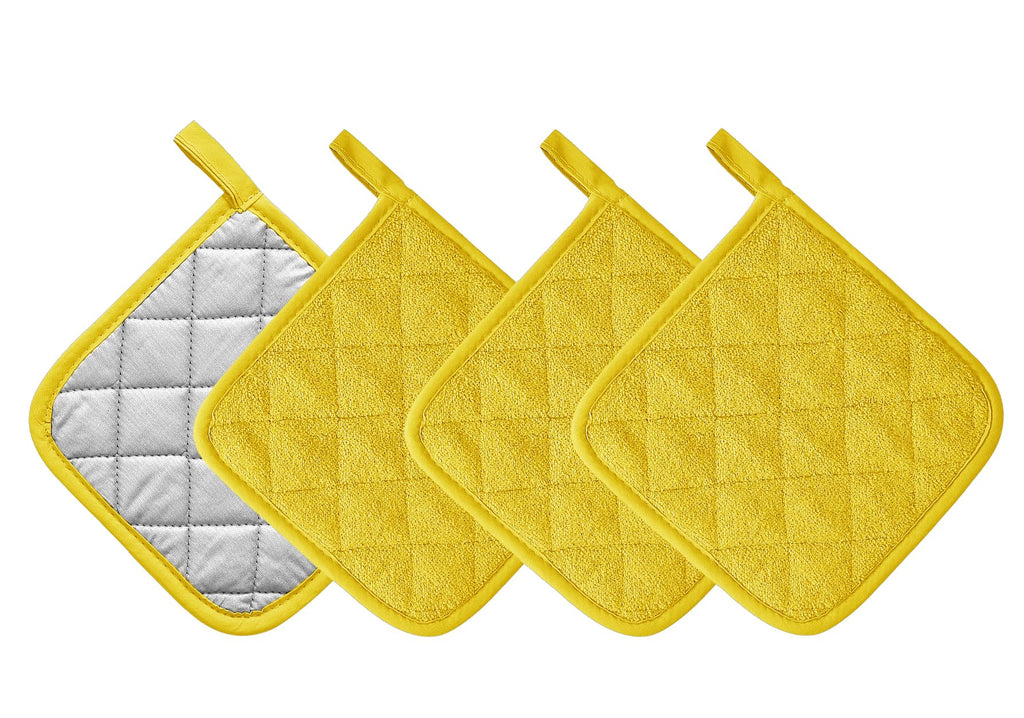 Kitchen Pot Holders Set Heat Resistant Pure Cotton Potholders Kit Trivets Large Coasters Hot Pads Terry Pot Holders for Everyday Cooking and Baking by 7 x 7 Inch (Yellow)