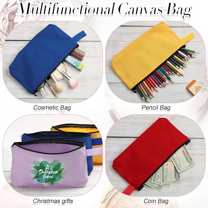 Reginary 60 Pcs Multicolor Canvas Makeup Bag Bulk Portable Travel Cosmetic Pouch Versatile Blank Toiletry Bag with Zipper for Women DIY Craft Purse Pencil Case (9.8 x 5 x 2 Inch)