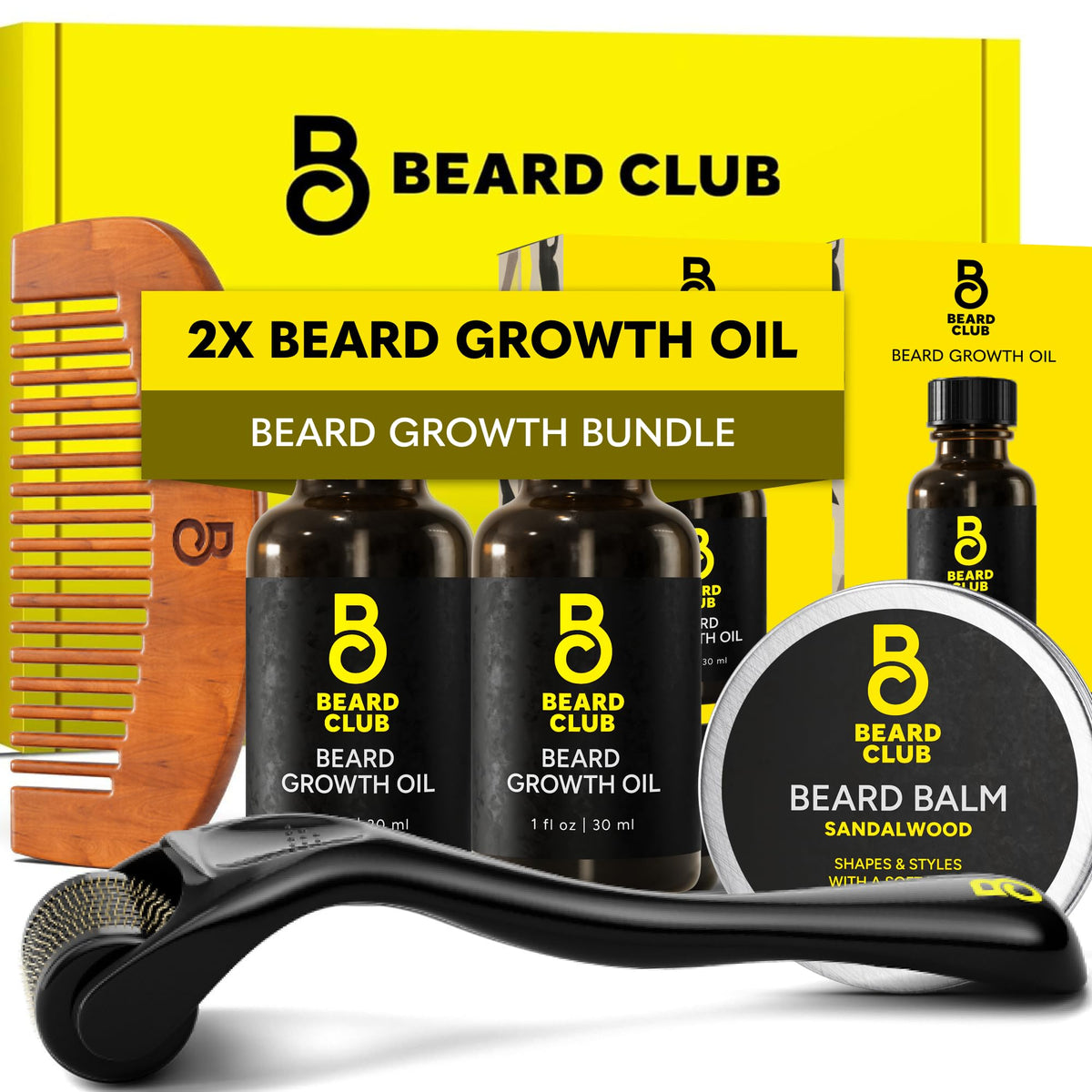 Beard Club Derma Roller & Beard Growth Oil - Microneedling Roller with 540 Titanium Coated Microneedles & Cedar, Sandalwood Beard Oil