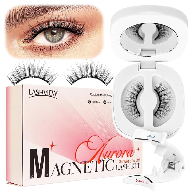LASHVIEW Magnetic Eyelashes Natural Look, Reusable Magnetic Lashes with Applicator, No Glue Needed, Windproof & Waterproof,Comfort RCM01-1
