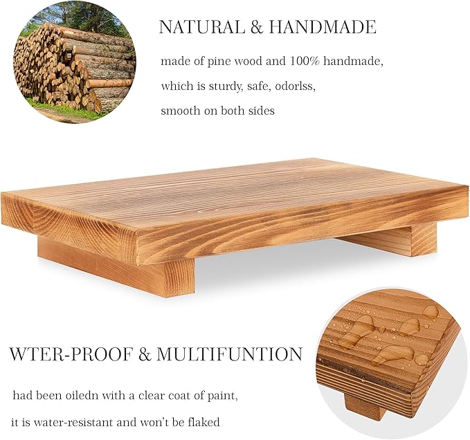Bathroom Tray Wood Riser Kitchen Decor Soap Holder, 9" x 6" Brown