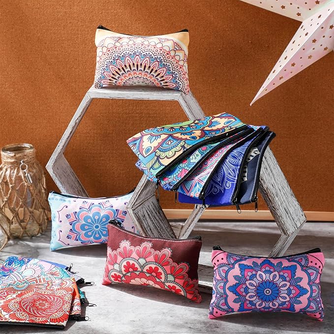 Yahenda 16 Pcs Graduation Canvas Makeup Bags Bulk for Women Appreciation Inspirational Gifts Cosmetic Zipper Pencil Pouch Travel Toiletry Bag for Teacher Birthday Mother's Day(Mandala)