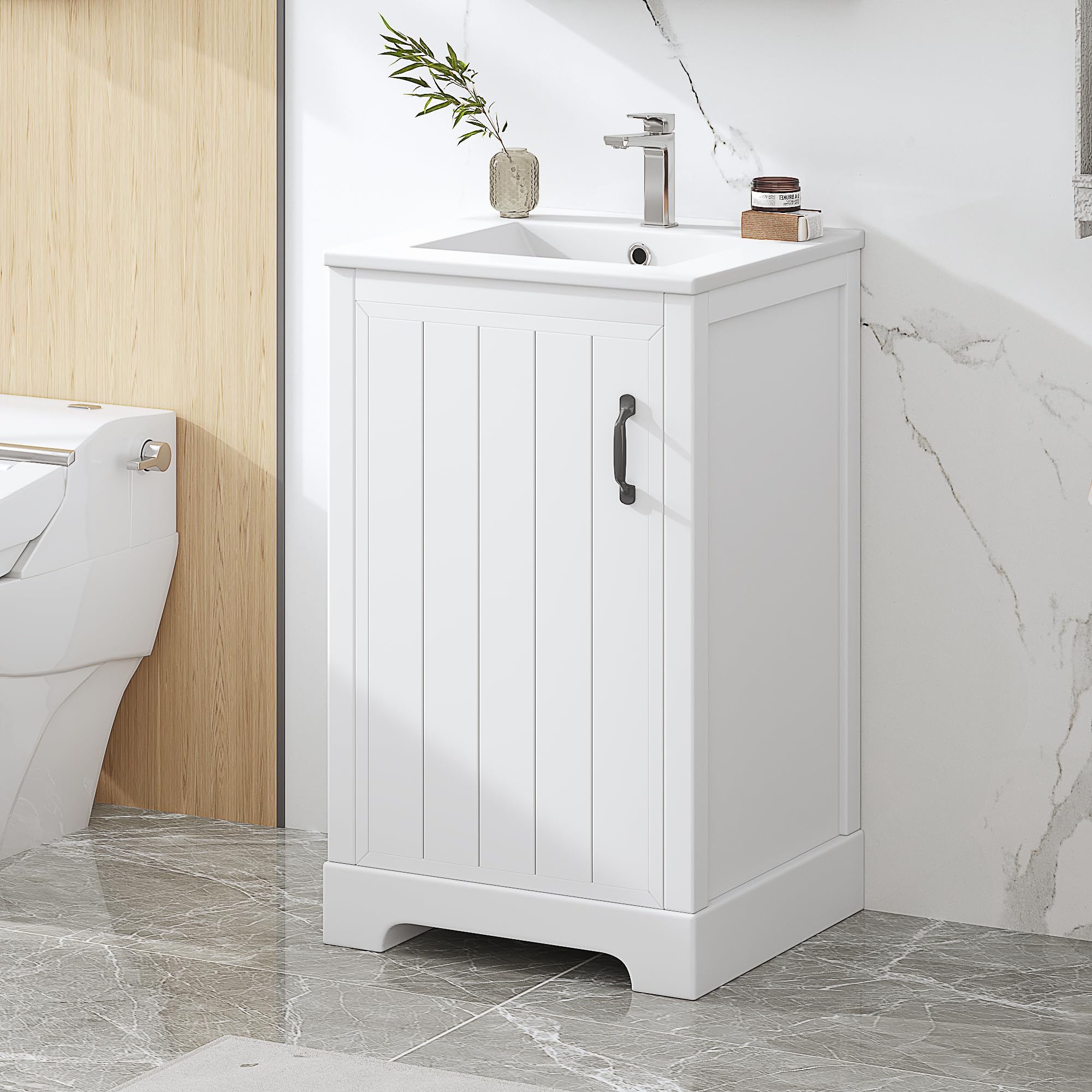 Bellemave 20" Bathroom Vanity with Sink, Small Bathroom Cabinet with Soft Closing Door, Free Standing Single Basin Bathroom Vanity with 2-Tier Storage Rack and Adjustable