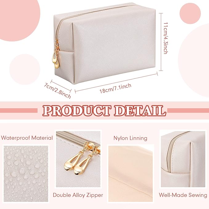Kigeli Aesthetic Makeup Bags PU Leather Cosmetic Pouches Waterproof Plain Toiletry Bags Makeup Pouches Bulk for Women Party Gift Travel Storage Organizer(Ivory White,7.1 x 2.8 x 4.3 in)