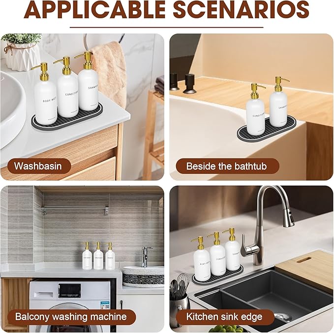 Nemosupery White Glass Shampoo and Conditioner Dispenser Set –16.9oz Refillable Bottles with Stainless Steel Pump, Non-Slip Mat & Waterproof Labels –Shampoo Conditioner Body Wash Dispenser for Shower