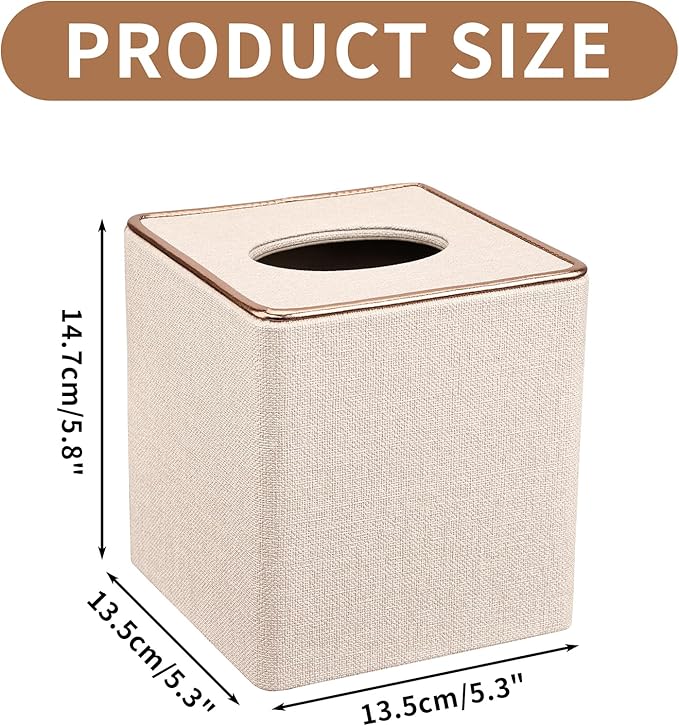 Tissue Box Cover, PU Leather Tissue Box Holder Square Box Covers for Home/Office/Car Decoration 5.3"X5.3"X5.8" - Beige