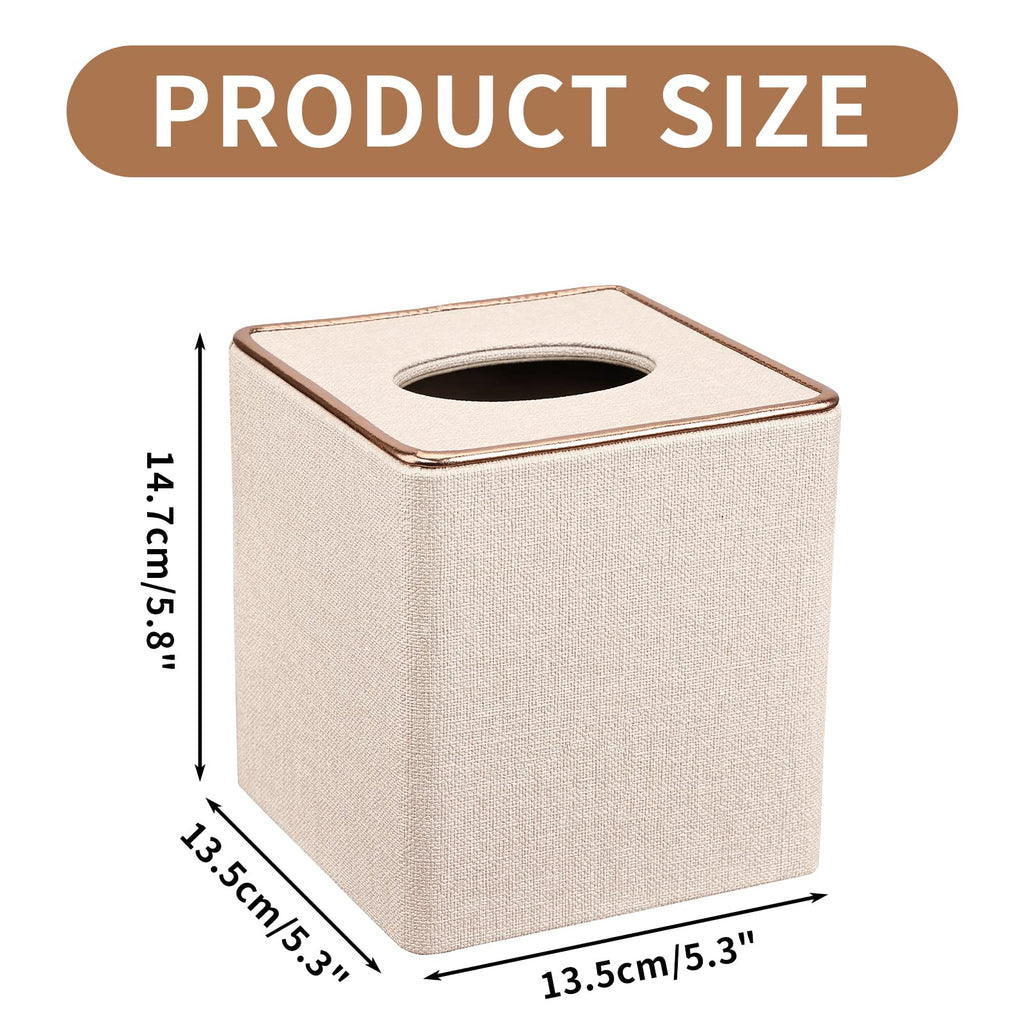 Tissue Box Cover, PU Leather Tissue Box Holder Square Box Covers for Home/Office/Car Decoration 5.3"X5.3"X5.8" - Beige