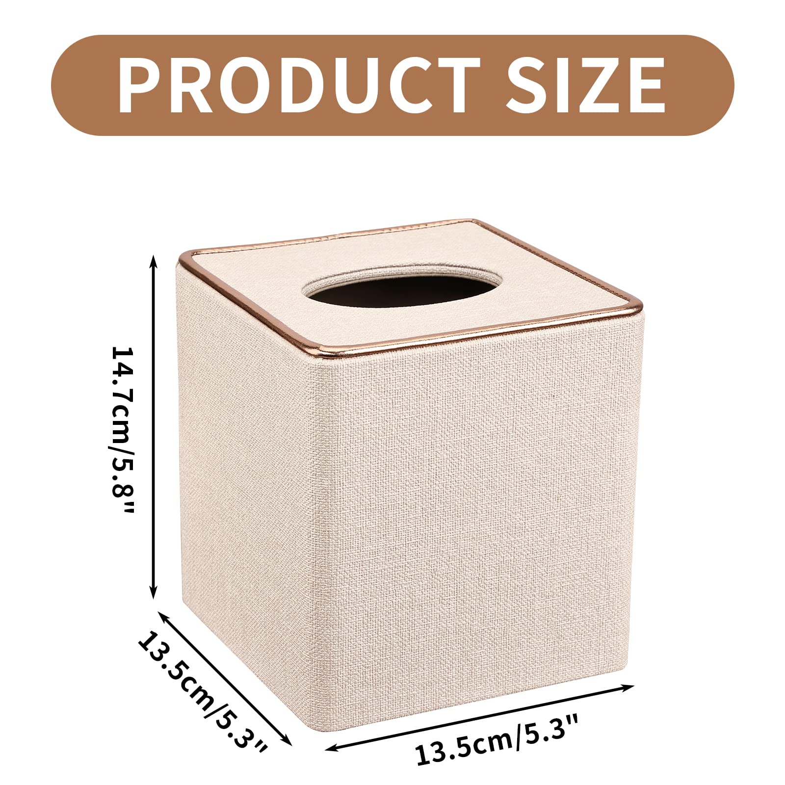 Tissue Box Cover, PU Leather Tissue Box Holder Square Box Covers for Home/Office/Car Decoration 5.3"X5.3"X5.8" - Beige