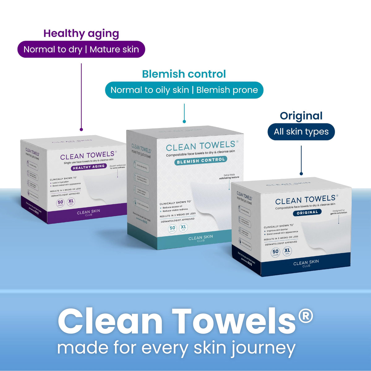Clean Skin Club Luxe Bamboo container with pullout drawer includes Clean Towels® Original XL 50 Count, Disposable Face Towel Holder for Bathroom Counter