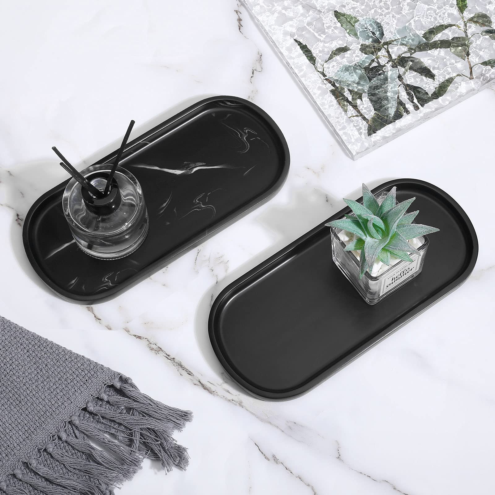 Luxspire 10" Oval Bathroom Tray for Countertop Organizer, Matte Black