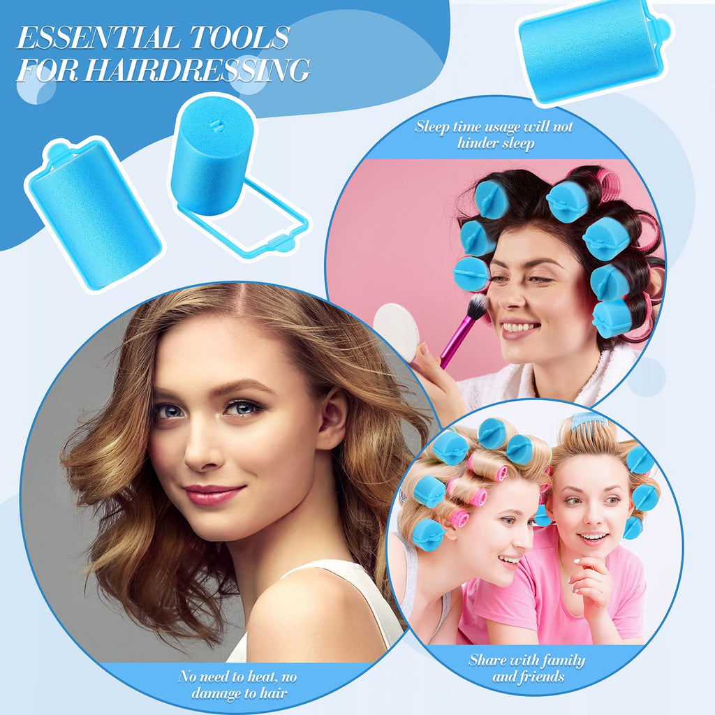 Geyoga 18 Pieces Blue Sponge Hair Rollers For Women, 1.4 X 2.6 In