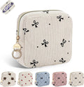 Cute Period Bag for Teen Girls, Corduroy Sanitary Napkin Storage Bag, Menstrual Pad Pouch Tampon Holder for Purse (Black Bow Tie)
