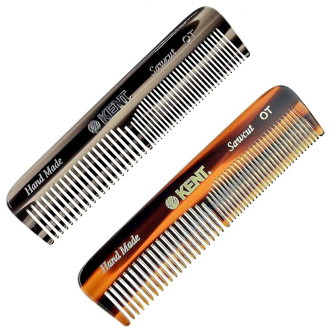 Kent OT 4.5 Inch Small Graphite Double Tooth Hair Pocket Comb, Fine/Wide Tooth Comb For Grooming Styling Hair, Beard and Mustache, for Men, Women and Kids. Saw Cut Hand Polished. Handmade in England