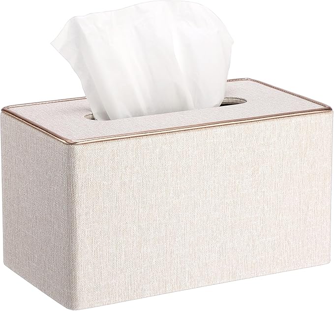 Sumnacon Rectangular Linen Tissue Box Cover - Stylish Tissue Box Holder with Magnetic Bottom, Decorative Tissue Box for Bathroom Toilet Vanity Night Stand Table Countertop Office, Beige Linen Texture