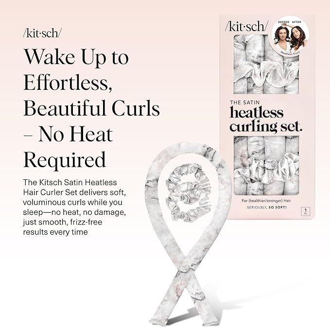 Kitsch Satin Heatless Curls Overnight Set - Marble