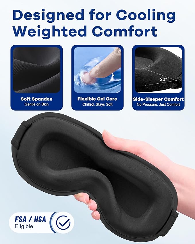 3D Cooling Gel Weighted Eye Mask for Puffy Eyes & Sleeping, Fsa Eligible Items Hsa, 6oz Gel-Weighted Blackout Sleep Mask, No Eye Pressure, Cold Relief for Migraines, After Surgery & Travel