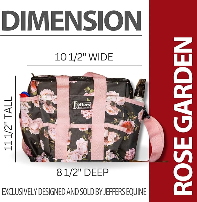 Jeffers Expression Deluxe Grooming Bag, Rose Garden – Zippered Top Organizer for Brushes, Spray, Hoof Picks, Tack & Accessories – Travel, Camping, Horse, Dog, Cat & Pet Grooming Tote