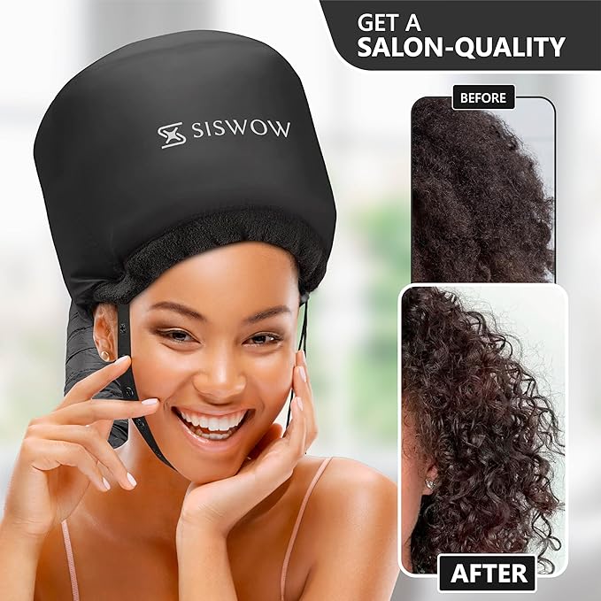 SISWOW 2-in-1 Curl Plopping Cap & Hooded Bonnet Hair Dryer Attachment, Define Curls & Reduce Frizz While You Dry, Hands-Free Diffuser Set for Wavy & Curly Hair, Net Plopping Cap + Headband + Bag