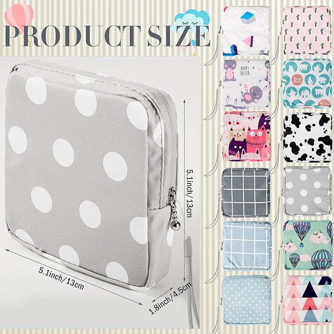 Paterr 12 Pcs Sanitary Napkin Storage Bag Set Including Portable Period Pouch Hand Wrist Strap Lanyard String Holder Tampons Holder Pouch First Period Gift for Teen Girls (Cute Style)