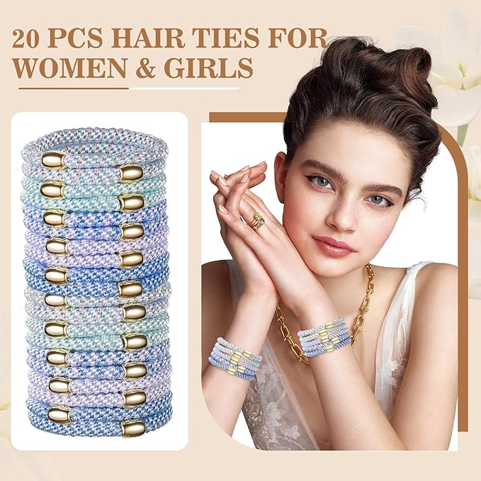 Hair Ties No Damage - 20PCS Ponytail Holders - Elastic Hair Ties for Thick Hair - Braided Hair Bands for Women Girls's Hair - Blue Sky