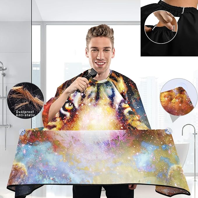 visesunny Tiger Galaxy 3D Print Barber Cape Anti-Static Hair Cutting Cape with Snap Closure Professional Salon Polyester Cape Barber Water-Resistant Hairdressing Cape Adjustable Snap for Hairstylists