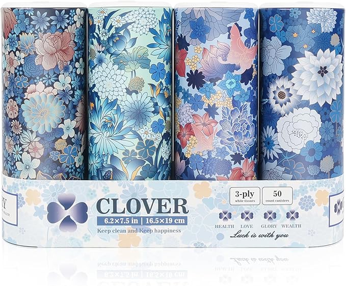 Facial Tissues with Cap - 4 PK Car Tissues Cylinder,Car Tissue Holder with Facial Tissues Bulk,Round Tissue Boxes,Travel Tissues for Cup Holder,Round Tube tissues