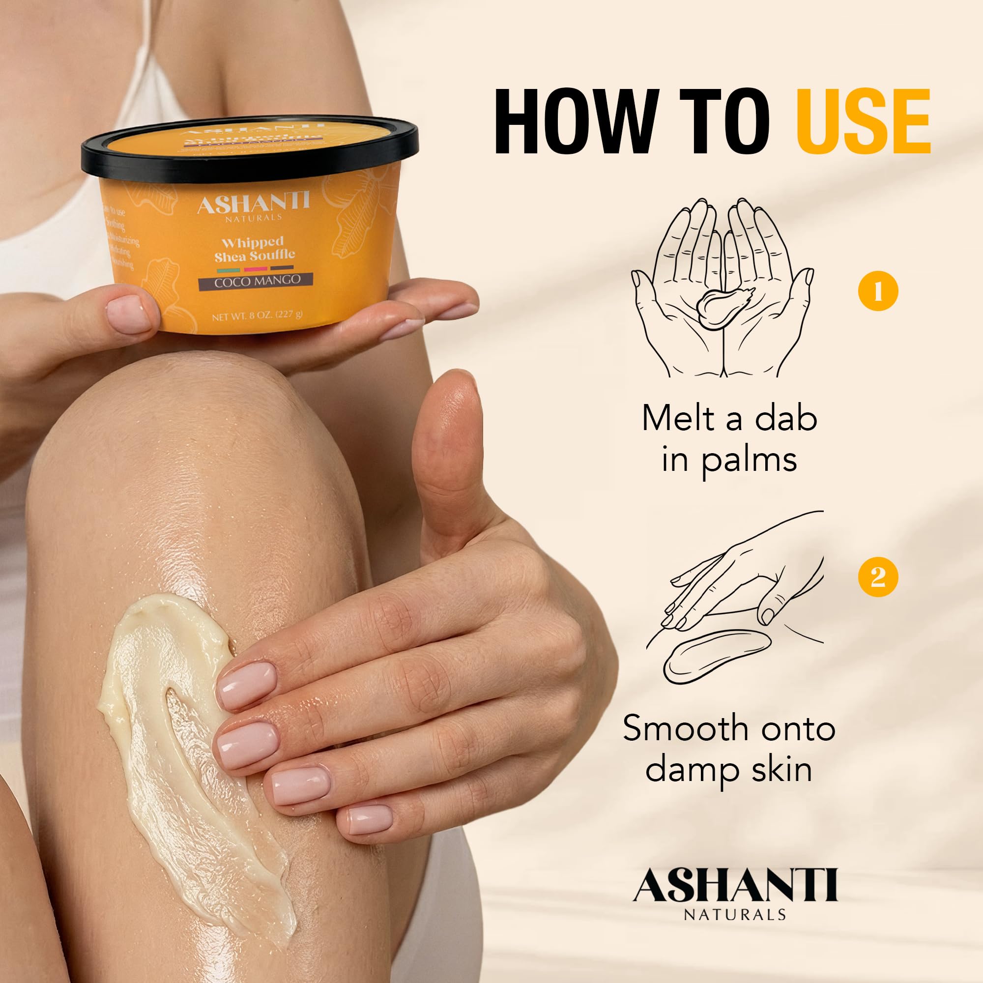 Ashanti Naturals Scented Whipped Shea Butter | African Body Butter for Women Men w/Coconut and Almond Oil (Coco Mango Souffle, 8 oz)